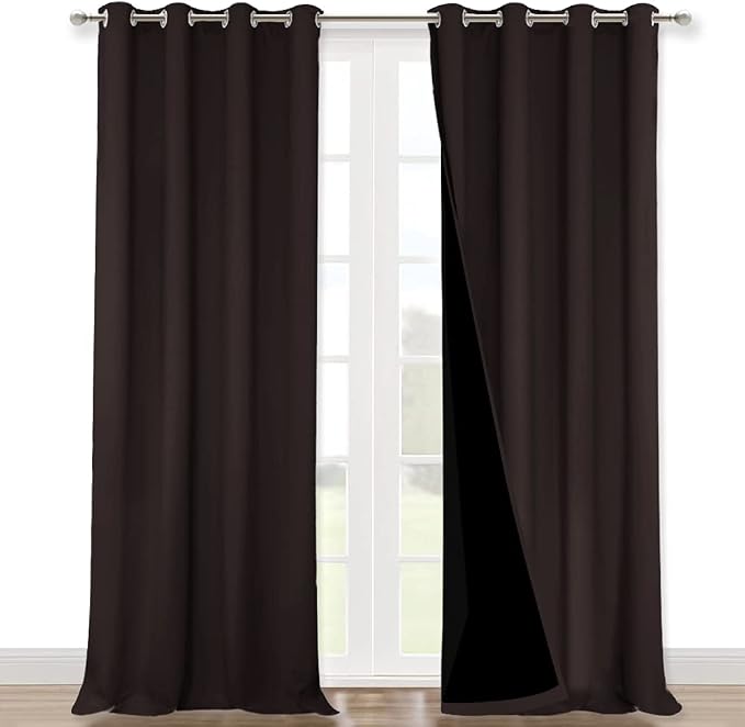 NICETOWN 100% Blackout Blinds, Set of 2, 46" x 96", Brown, Laundry Room Decor Window Treatment Curtains for Large Patio Sliding Door, Thermal Insulated Curtains for Bedroom