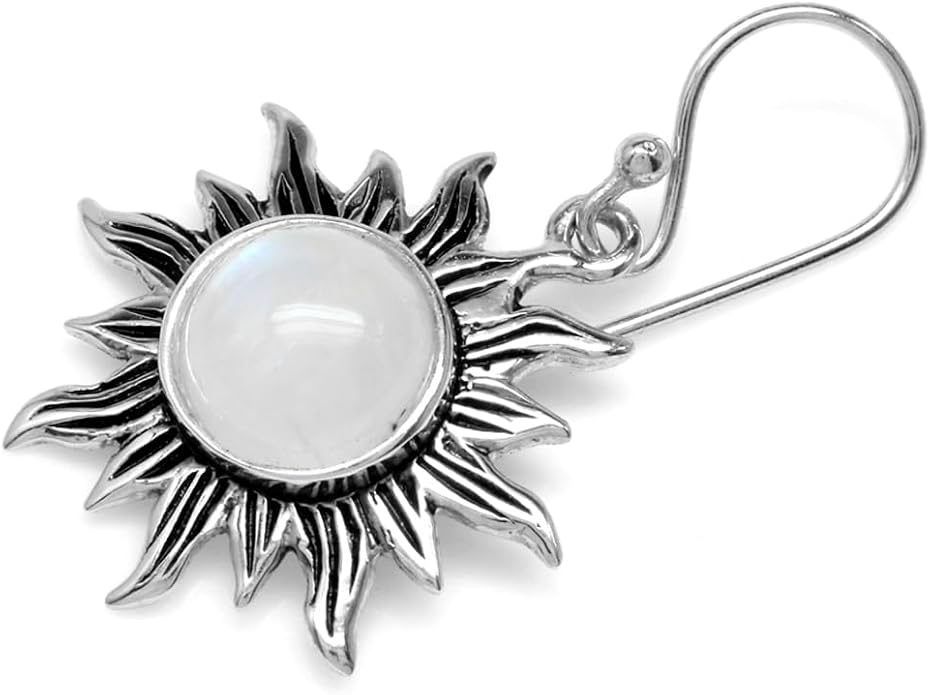 Silvershake 8mm Round Shape 925 Sterling Silver Sun Ray Inspired Dangle Hook Earrings