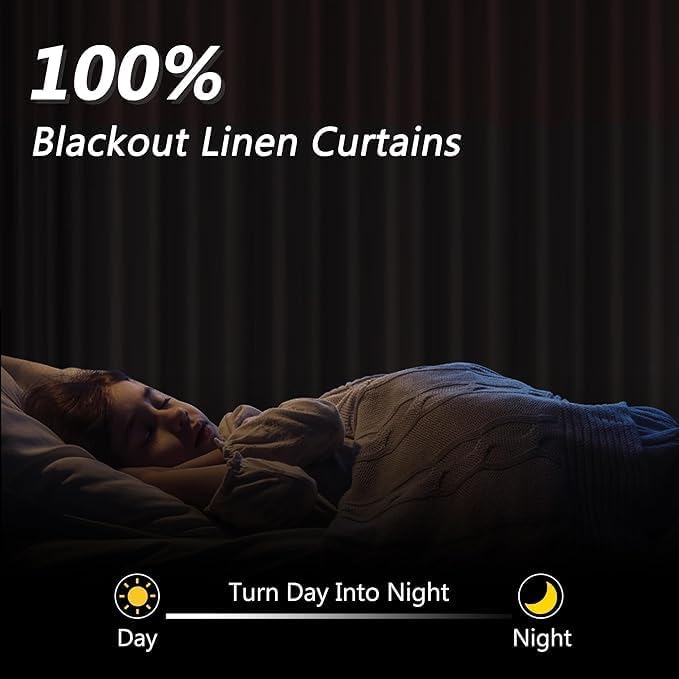 Guken 100% Blackout Linen Curtains for Bedroom 72 Inches Long Natural Cream Black Out Curtain Back Tab Thermal Insulated Room Darkening Window Drapes for Living Room 2 Panels Beige Ivory 42x72