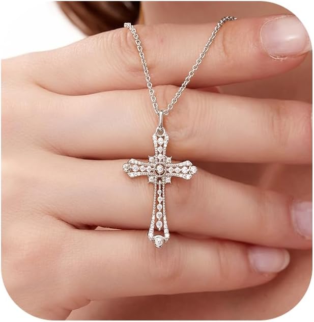 E Religious Gifts for Women, Cross Necklace 925 Sterling Silver Crucifix Pendant Necklace, Christian Jewelry Gifts for Her Women Wife Girlfriend Mom
