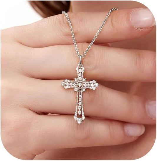 E Religious Gifts for Women, Cross Necklace 925 Sterling Silver Crucifix Pendant Necklace, Christian Jewelry Gifts for Her Women Wife Girlfriend Mom