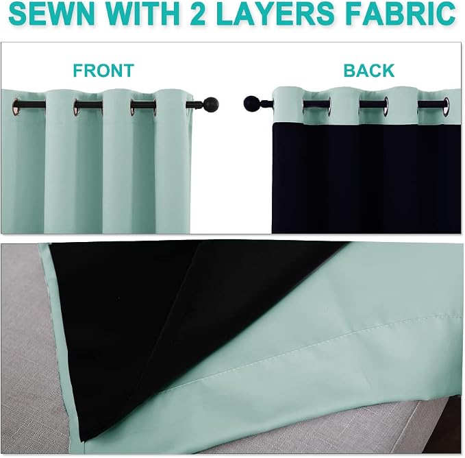 NICETOWN Full Shading Curtains for Windows, Super Heavy-Duty Black Lined Blackout Curtains for Bedroom, Privacy Assured Window Treatment (Aqua Blue, Pack of 2, 70 inches W x 95 inches L)