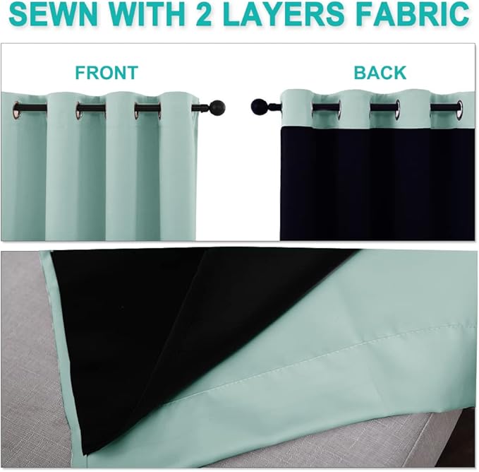 NICETOWN Aqua Blue 100% Blackout Curtains for Windows, Super Heavy-Duty Black Lined Total Darkness Drapes for Bedroom, Privacy Assured Window Treatment for Patio (2 PCs, 52 inches W x 108 inches L)
