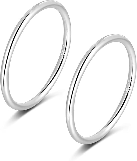 CANDYFANCY 925 Sterling Silver 1.2mm Stacking Midi Thin Rings Thumb Pinky Ring Stack Knuckle Rings for Women Band Ring Size 2.5-8.5