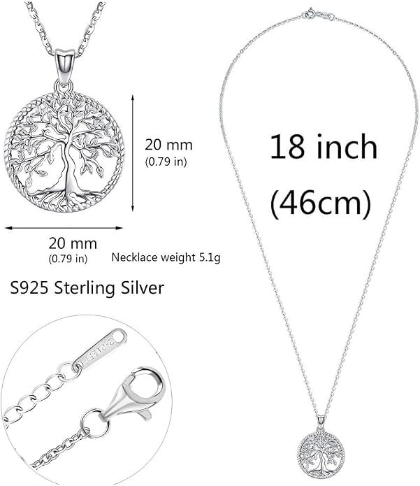 Odinstone Tree of Life Necklace, Sterling Silver Pendant for Women Family Tree Necklaces Jewelry for Mom/Wife/Grandma(With Fine Gift Box)
