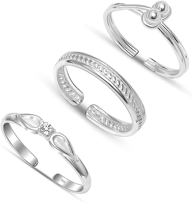 Charmsy 925 Sterling Silver Toe Rings for Women | Minimalist Open Adjustable Toe-Rings Band | Women's Cuff Toe Ring Summer Beach Foot Jewelry