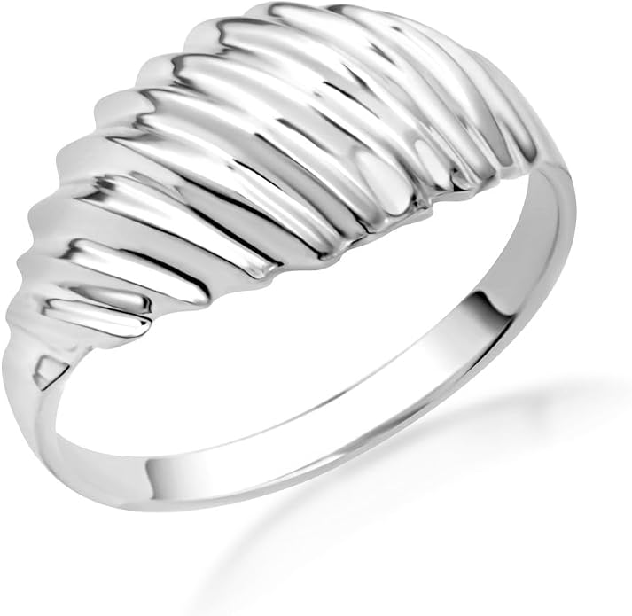 Modern Contemporary Ring Dainty .925 Sterling Silver Elegant Croissant Dome Band Style Statement Ring | Available in Sizes 4-12