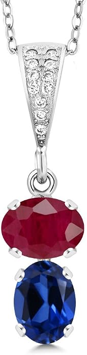Gem Stone King 2-Stone Gemstone Birthstone Pendant Necklace for Women in 925 Sterling Silver | Oval 8x6MM | 18 Inch Silver Chain | Fine Jewelry for Her Mom Wife
