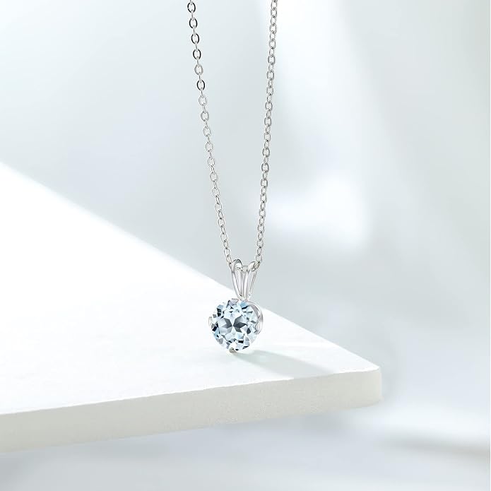 Gem Stone King 7MM Round Gemstone Birthstone Pendant Necklace For Women | 925 Sterling Silver | With 18 Inch Silver Chain | Fine Jewelry Gifts for Women Her Mom Wife