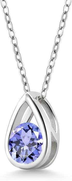 Gem Stone King Teardrop Pendant Necklace For Women | 5MM Round Gemstone Birthstone | 925 Sterling Silver | With 18 Inch Silver Chain | Fine Jewelry Gift for Her Mom Women Wife