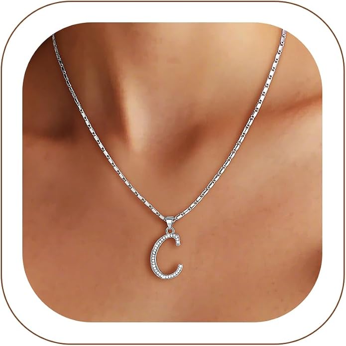 U7 Initial Necklace for Women, Gold/Platinum Plated CZ Crystal Letter A-Z Pendant Necklace, Shiny 20 Inch Name Chain Dainty Personalized Jewelry for Men Mom Wife Friend
