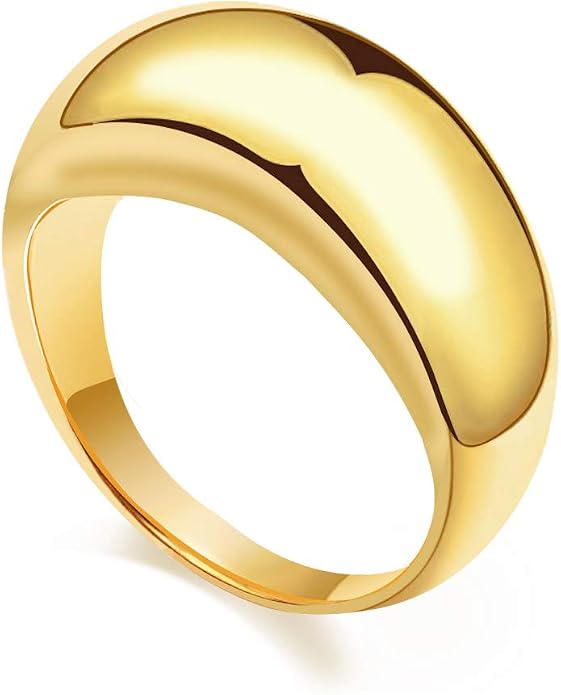 ESMATOO Chunky Dome Rings - Thick Golden Rings (Size 5-9)