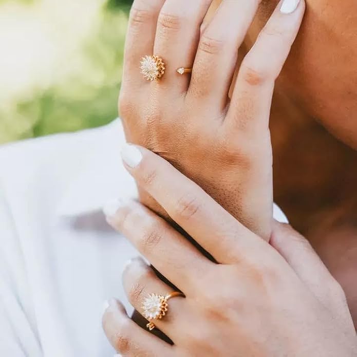Fidget Ring Anxiety Spinner Ring Open Adjustable Sunflower Star Moon Windmill Butterfly Rings Daisy Stress Relieving Fidget Women Cubic Zirconia Anti Stress Mood Rotate Inspirations Jewelry