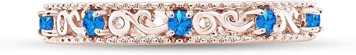 Jewel Zone US Filigree Eternity Wedding Band Ring for Women, Round Cut Simulated Gemstone Stackable Promise Ring in 14K Gold Plated 925 Sterling Silver Band Width 3.5mm – Elegant Jewelry for Her