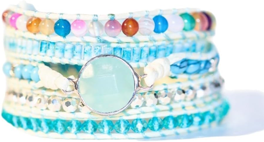 YGLINE Boho Beaded 5 Wrap Bracelets Cuff Bracelets Stone Wrap Bracelets Natural Stone Leather Wrap Bracelet