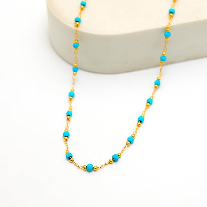 14K Gold Plated Paper Clip Chain Link Necklace Satellite Cross Key Starfish Turquoise Heart Necklace for Women