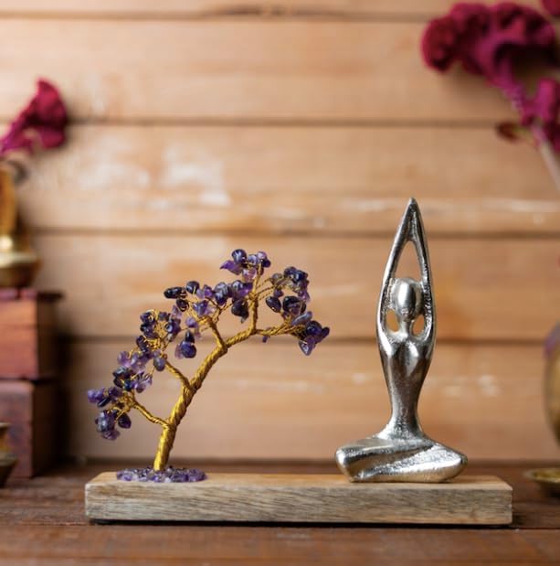 RITUALISTIC Namaste Amethyst Quartz Crystal Tree of Life Handcrafted Feng Shui Gemstone Bonsai Tree Home Decor Items Wealth & Luck Showpiece Decorative Gifts for Vastu, Valentine's Day Gifts Items