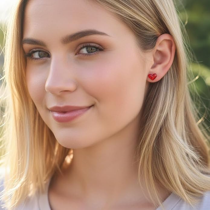 Metal Free Plastic Post Earrings Gift Set (Dainty Daisy, Ladybug, Red Heart)