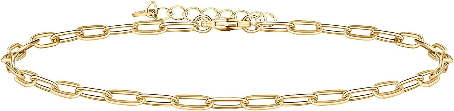 PAVOI 14K Gold Plated Chain Anklets for Women - Minimalist Link Chain Ankle Bracelet - Dainty Gold Anklets for Women - Trendy Summer Beach Jewelry Gifts - Snake, Figaro, Mariner, Paperclip, Beaded