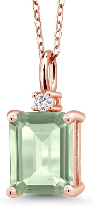Gem Stone King 925 Sterling Silver Gemstone Birthstone Pendant Necklace for Women | Emerald Cut 10X8MM and Round 2MM | With 18 Inch Chain | Fine Jewelry for Her Mom Wife