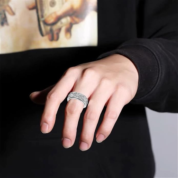 Men's Stainless Steel Eye of God Ring Band All Seeing Eye Spinner Rings Black Silver Vintage Jewelry Size 5 to 14