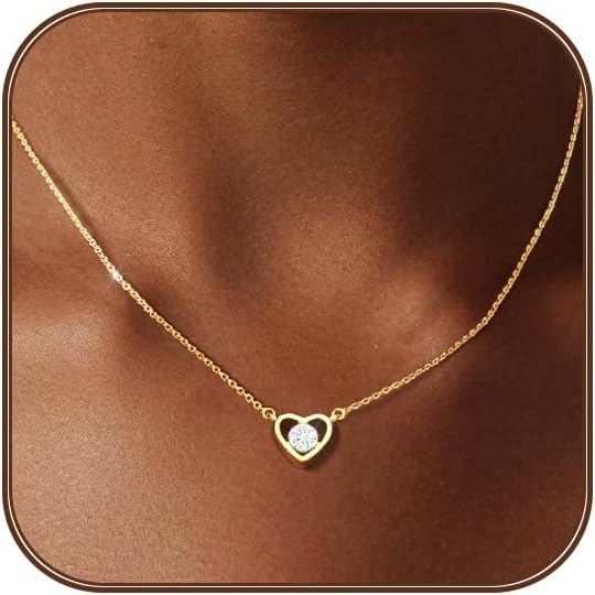 Airmb Heart Necklace for Women Gold/Silver Plated Trendy Heart Choker Lover Pendant Hypoallergenic Fashion Gold/Silver Necklace for Women Love Jewelry Gift for Women Girlfriend