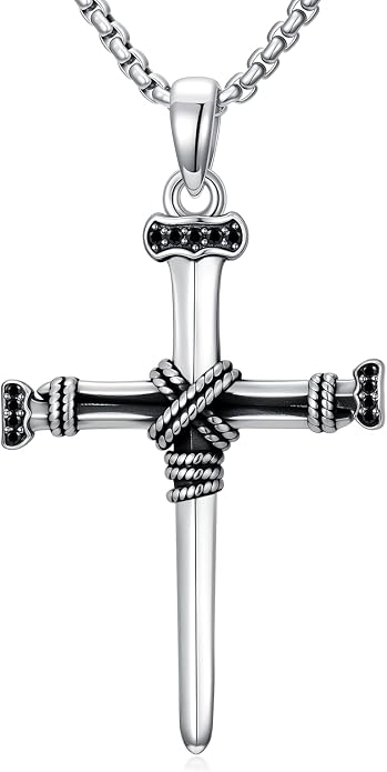 Crown of Thorns Necklace for Men 925 Sterling Silver Nail Cross Necklace Pendant Religious Christian Jewelry Valentines Day Gifts for Men
