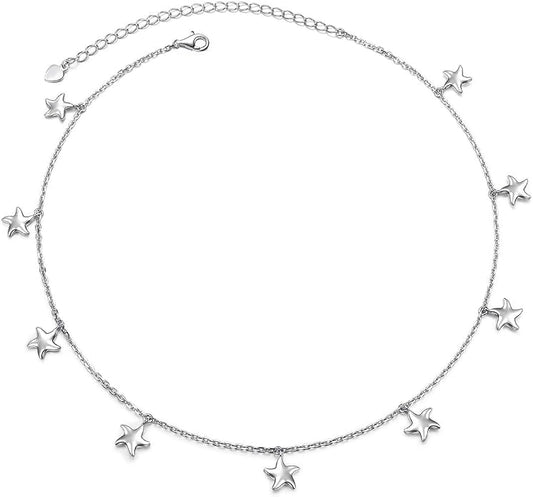 Sterling Silver Jewelry Choker Necklace Pendant Disc Chain Statement Necklace For Women 13+3 inches