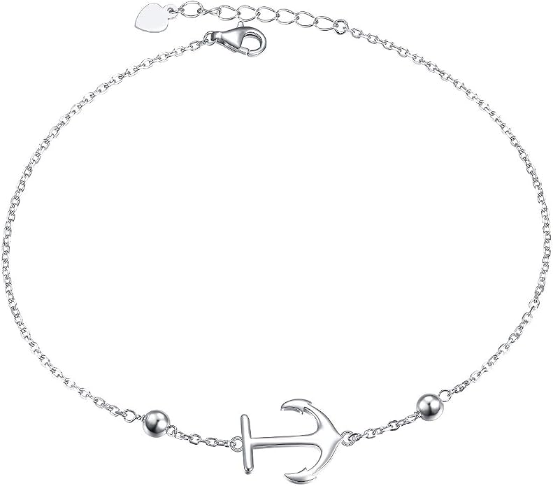 FLYOW S925 Sterling Silver Anklet for Women Summer Boho Beach Charm Adjustable Foot Ankle Bracelet Jewelry Birthday Gift