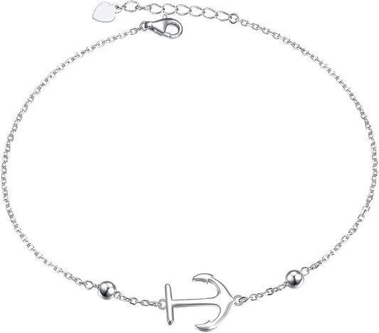 FLYOW S925 Sterling Silver Anklet for Women Summer Boho Beach Charm Adjustable Foot Ankle Bracelet Jewelry Birthday Gift