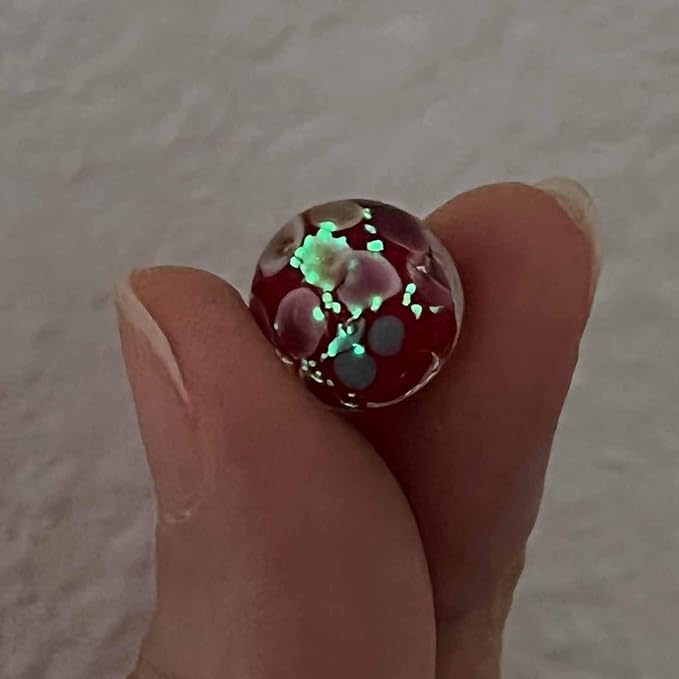 Artsy Crafts 12 Pcs Lily Flower Glow in The Dark Firefly Beads, 12mm European Lampwork Luminous Glass Beads for Jewelry Making Charm Bracelet Necklace Earrings Crafts (Lily - Red)