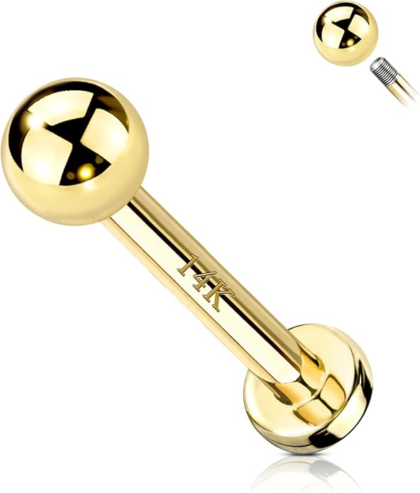 COCHARM 14k Solid Gold 16g Labret Studs Real Yellow Gold Medusa Monroe Madonna Stud Lip Piercing Helix Cartilage Conch Earring Stud