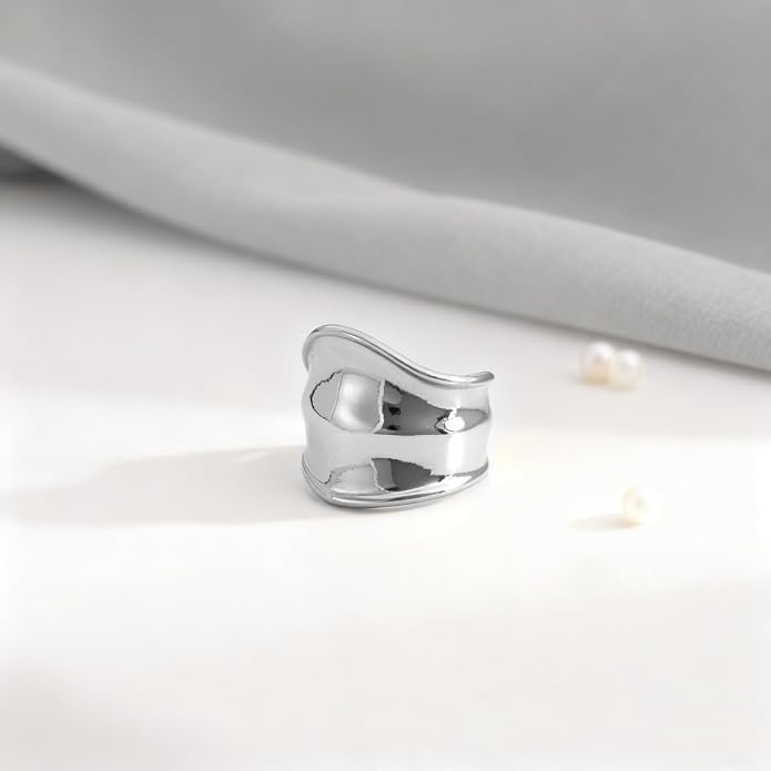 ORIGENCE Chunky Gold Silver Ring for Women 14K Gold Plated Wide Band Open Rings Tarnish-Free Thick Geometric Ring Irregular Statement Sculptural Jewelry Gift
