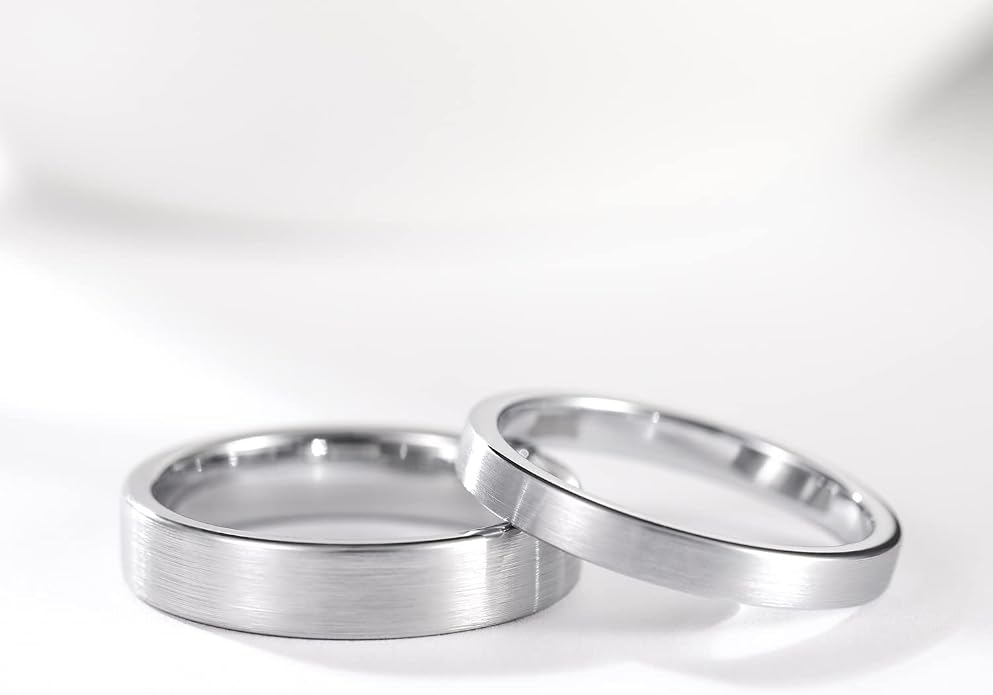 Greenpod 4mm 6mm Tungsten Carbide Ring for Men Women Beveled Edge Brushed Silver/Black/24K Gold Plated Wedding Band Comfort Fit Size 4-13