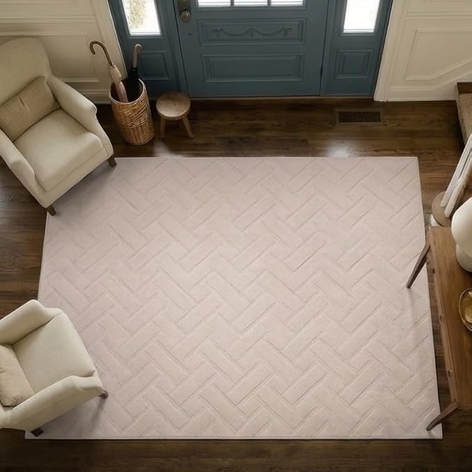 Beige Area Rugs for Living Room, 8' x 10' | High-Low Arch Washable Non Slip Indoor Floor Mat Modern Soft Rugs for Bedroom Boho Solid Color Carpet for Dining Room Kitchen