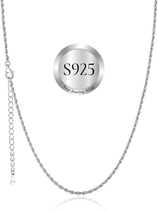 SILVERCUTE 925 Sterling Silver Necklace for Women,1mm/1.3mm/1.5mm/1.6mm Thin Silver Cable Chain/Box Chain/Rope Chain Necklace with Extension Chain,18/20/22/24/26/28/30 Inch