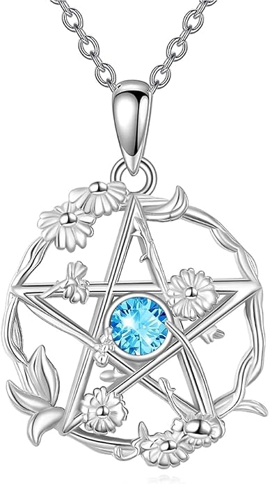 Birthstone Pentagram Necklace for Women 925 Sterling Silver Pentacle Daisy Pendant Pentacle Jewelry Birthday Gifts