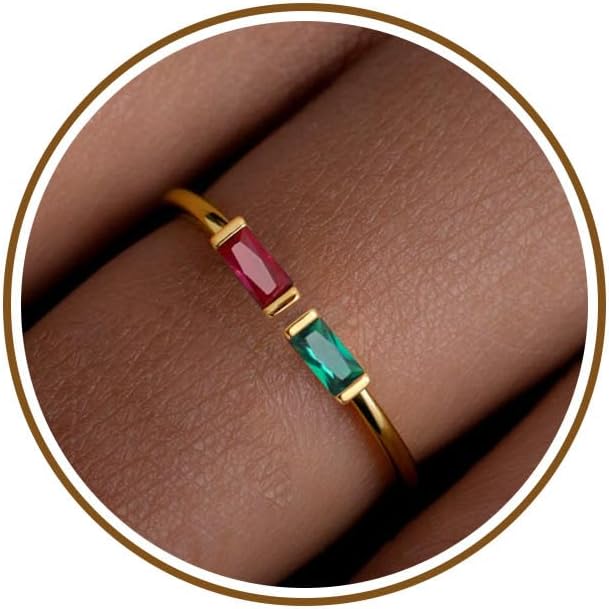 JSJOY Birthstone Rings for Women Dainty Emerald Blue Ring Birthday Gifts for Mom Her Gemstones CZ Ring for Teens Gold Rings That Don't Tarnish Adjustable Ring Jewelry Gifts