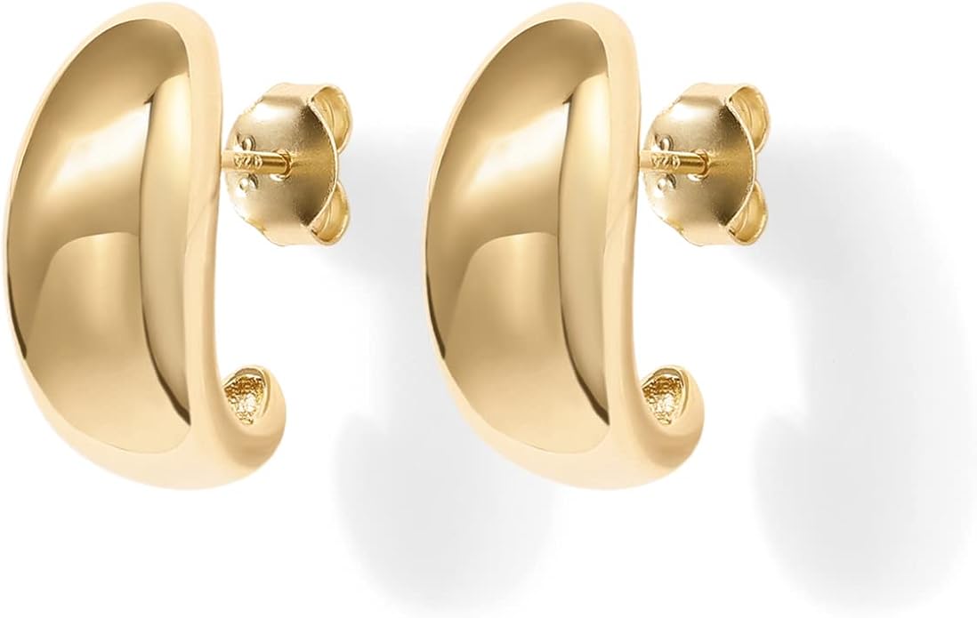 PAVOI 14K Gold Plated 925 Sterling Silver Post Huggie Earrings | Gold Dome Huggie Hoop Earrings for Women