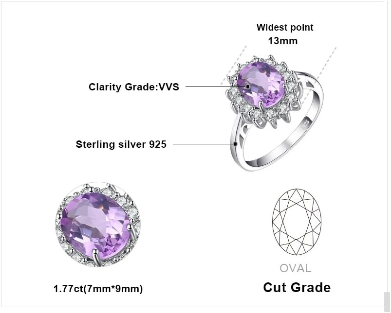 JewelryPalace Princess Diana Kate Middleton Class Gemstone Birthstone Sapphire Halo Engagement Rings for Women, Anniversary 14K White Yellow Rose Gold Plated 925 Sterling Silver Promise Rings for Her