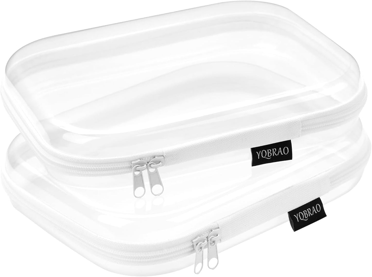 Hard Sided Clear Zipper Case for Storage- Professional-Grade Plastic Clear Zipper Pencil Case,Toy Storage Bins, Toiletry Pouch, Travel Organizer, Cosmetic Bag（White,2 Pack, M）