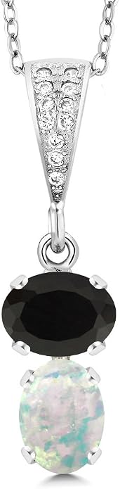 Gem Stone King 2-Stone Gemstone Birthstone Pendant Necklace for Women in 925 Sterling Silver | Oval 8x6MM | 18 Inch Silver Chain | Fine Jewelry for Her Mom Wife