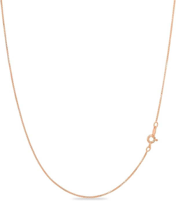 KEZEF 18K Gold Plated 925 Sterling Silver Box Chain Necklace for Women, 1mm Thin & Sturdy Italian Chain Necklace, Rose Gold & Silver Available, 15/16/18/20/22/24/30 Inch