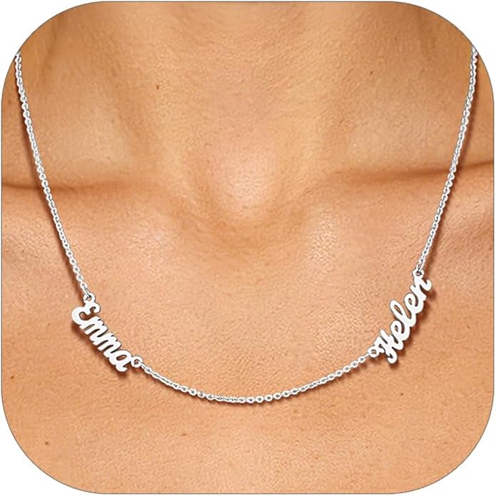 Custom4U Custom Name Necklace for Women, Personalized 1-5 Name Necklace, Sterling Silver/Stainless Steel 14K Gold Plated Nameplate Necklaces, Gift for Mom Wife Anniversary Birthday with Box