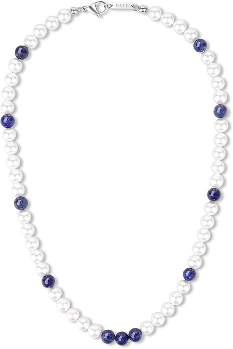 GAVU Men's Pearl Necklace, Pearl Jewelry Crystal Beaded Necklace for Men 20"/22"/24"/26"