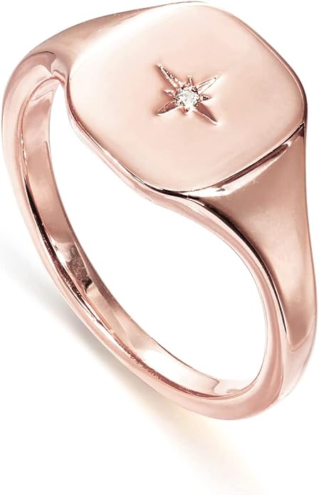 PAVOI 14K Gold Plated Engraved Signet Ring with North Star | Lightweight Thick Statement Rings for Women | Everyday Jewelry