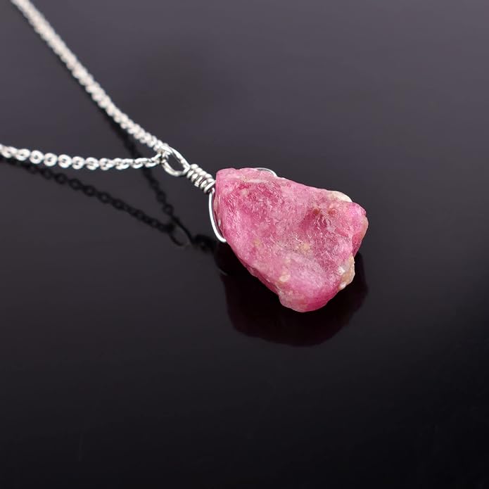 Raw Gemstone Dainty Pendant Necklace for Women, Trendy Healing Chakra Crystal, Birthstone Handmade 925 Sterling Silver Adjustable 18 inch Chain Jewelry, Birthday Gifts