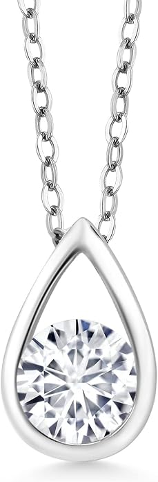 Gem Stone King Teardrop Pendant Necklace For Women | 5MM Round Gemstone Birthstone | 925 Sterling Silver | With 18 Inch Silver Chain | Fine Jewelry Gift for Her Mom Women Wife
