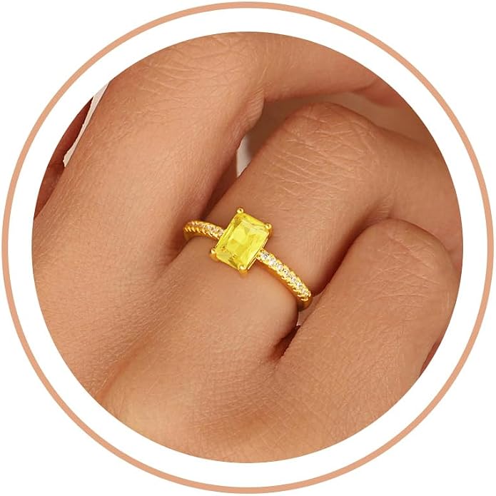Honsny Gold Birthstone Rings for Women Non Tarnish 14K Gold Plated Emerald Engagement Promise Rings CZ Stackable Dainty Gemstone Pinky Eternity Band Ring Jewelry Birthday Graduation Gifts