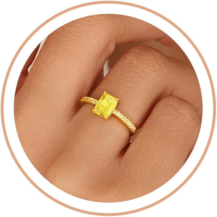 Honsny Gold Birthstone Rings for Women Non Tarnish 14K Gold Plated Emerald Engagement Promise Rings CZ Stackable Dainty Gemstone Pinky Eternity Band Ring Jewelry Birthday Graduation Gifts